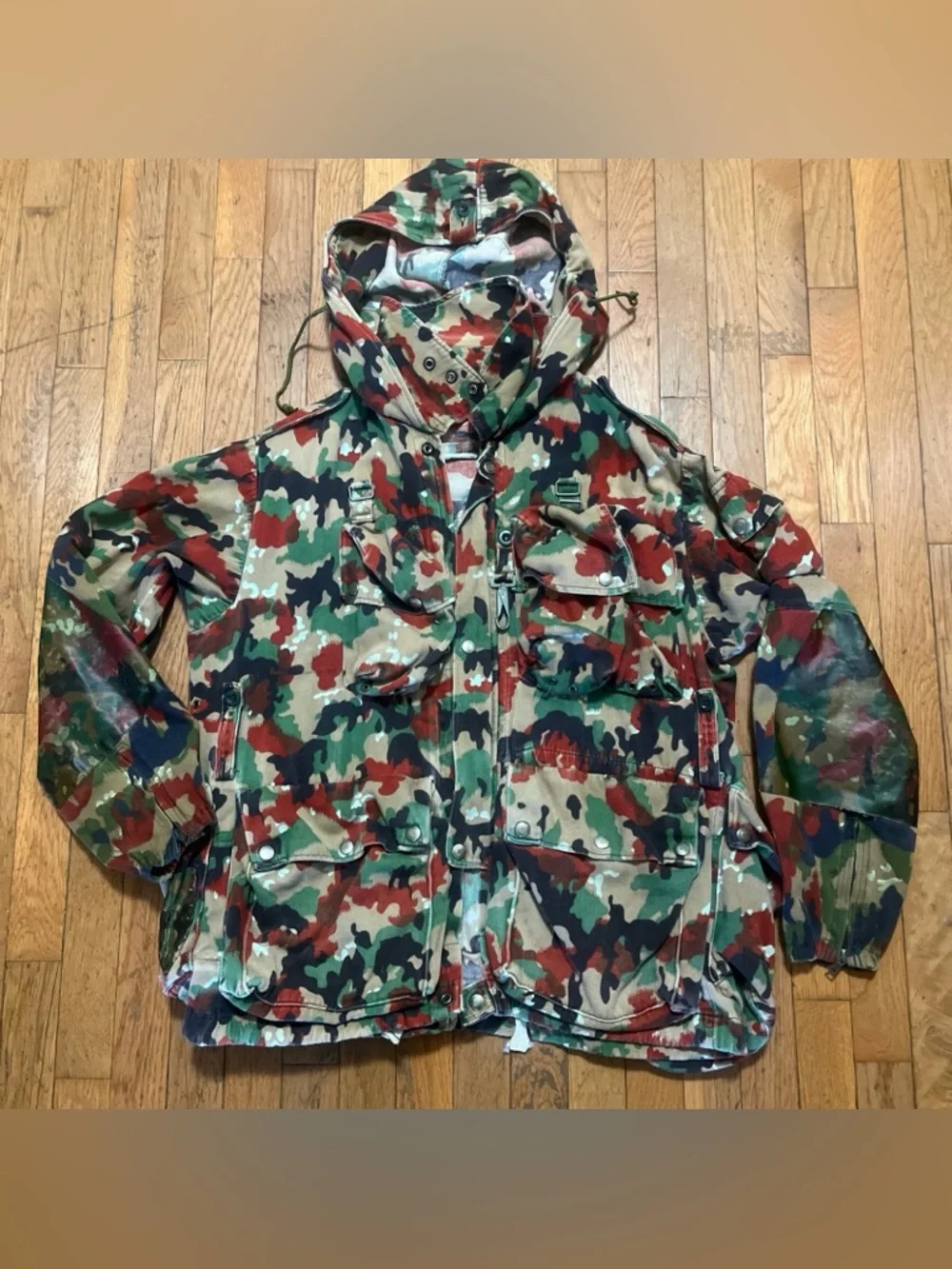 Vintage Swiss Army Field Jacket Hooded Tactical Parka Size M/L